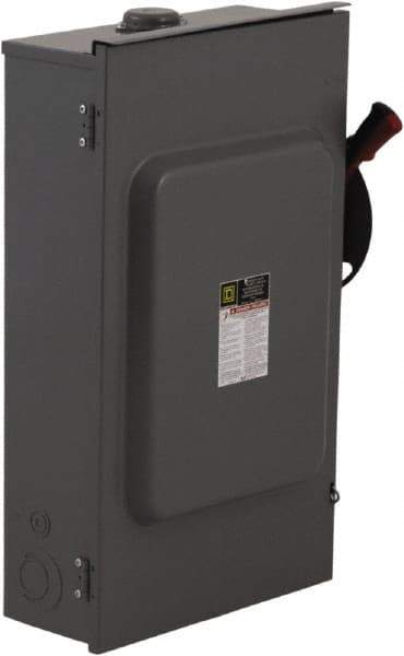 Square D - 200 Amp, 240 VAC, 250 VDC, 2 Pole Fused Safety Switch - NEMA 3R, 15 hp at 240 VAC (Single Phase), 60 hp at 240 VAC, 40 hp at 250 VDC (Triple Phase), DPST Contact Form - All Tool & Supply