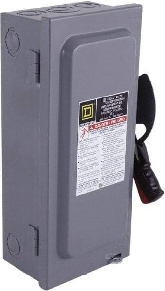 Square D - 100 Amp, 240 VAC, 250 VDC, 3 Pole Fused Safety Switch - NEMA 1, 15 hp at 240 VAC, 20 hp at 250 VDC (Single Phase), 30 hp at 240 Vac, 20 hp at 250 VDC (Triple Phase), 3PST Contact Form - All Tool & Supply