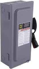 Square D - 100 Amp, 240 VAC, 250 VDC, 2 Pole Fused Safety Switch - NEMA 1, 15 hp at 240 VAC, 20 hp at 250 VDC (Single Phase), 30 hp at 240 Vac, 20 hp at 250 VDC (Triple Phase), DPST Contact Form - All Tool & Supply