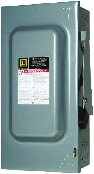 Square D - 100 Amp, 240 V, 2 Pole Fused Safety Switch - NEMA 1, 15 hp at 240 VAC (Single Phase), 30 hp at 240 VAC (Triple Phase), DPST Contact Form - All Tool & Supply