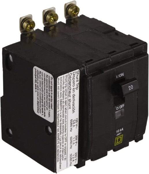 Square D - 20 Amp, 240 VAC, 3 Pole, Panel Mount Miniature Circuit Breaker - 14-2 AWG - All Tool & Supply