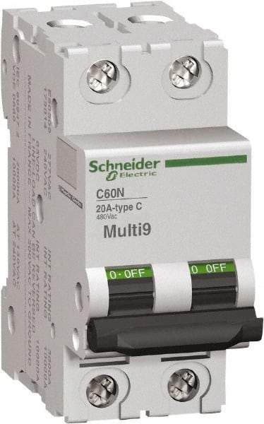 Schneider Electric - 1 Amp, 2 Pole, DIN Rail Mount Standard Circuit Breaker - Multiple Breaking Capacity Ratings, 14-4 (Copper) AWG, 3 Inch Deep x 3.19 Inch High x 1.42 Inch Wide - All Tool & Supply