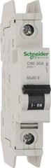 Schneider Electric - 20 Amp, 125 VDC, 240 VAC, 60 VDC, 1 Pole, DIN Rail Mount, Fixed Mount Miniature Circuit Breaker - Thermal Magnetic Trip, Multiple Breaking Capacity Ratings, 73mm Deep x 107mm High x 18mm Wide - All Tool & Supply