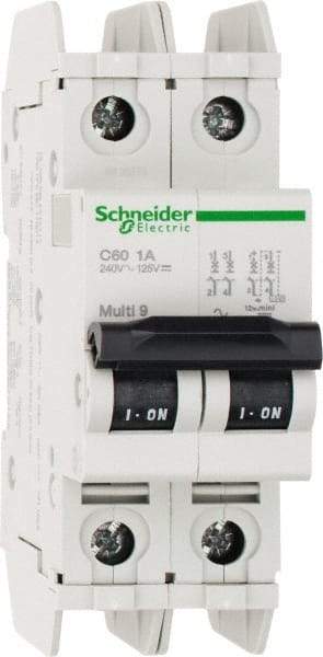 Schneider Electric - 1 Amp, 125 VDC, 240 VAC, 60 VDC, 1 Pole, DIN Rail Mount, Fixed Mount Miniature Circuit Breaker - Thermal Magnetic Trip, Multiple Breaking Capacity Ratings, 73mm Deep x 107mm High x 36mm Wide - All Tool & Supply