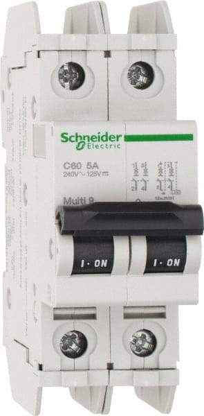 Schneider Electric - 5 Amp, 125 VDC, 240 VAC, 60 VDC, 1 Pole, DIN Rail Mount, Fixed Mount Miniature Circuit Breaker - Thermal Magnetic Trip, Multiple Breaking Capacity Ratings, 73mm Deep x 107mm High x 36mm Wide - All Tool & Supply