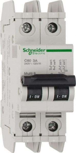 Schneider Electric - 3 Amp, 125 VDC, 240 VAC, 60 VDC, 1 Pole, DIN Rail Mount, Fixed Mount Miniature Circuit Breaker - Thermal Magnetic Trip, Multiple Breaking Capacity Ratings, 73mm Deep x 107mm High x 36mm Wide - All Tool & Supply