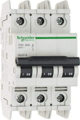 Schneider Electric - 20 Amp, 125 VDC, 240 VAC, 60 VDC, 3 Pole, DIN Rail Mount, Fixed Mount Miniature Circuit Breaker - Thermal Magnetic Trip, Multiple Breaking Capacity Ratings, 73mm Deep x 107mm High x 54mm Wide - All Tool & Supply