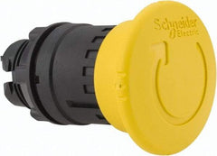 Schneider Electric - 22mm Mount Hole, Extended Mushroom Head, Pushbutton Switch Only - Round, Yellow Pushbutton, Nonilluminated, Maintained (MA) - All Tool & Supply