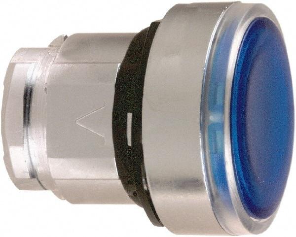 Schneider Electric - 22mm Mount Hole, Flush, Pushbutton Switch Only - Round, Blue Pushbutton, Illuminated, Maintained (MA) - All Tool & Supply