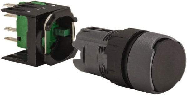Schneider Electric - 16mm Mount Hole, Flush, Pushbutton Switch with Contact Block - Round, Black Pushbutton, Momentary (MO) - All Tool & Supply