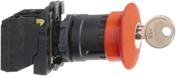 Schneider Electric - 22mm Mount Hole, Extended Mushroom Head, Pushbutton Switch with Contact Block - Round, Red Pushbutton, Maintained (MA), Momentary (MO) - All Tool & Supply