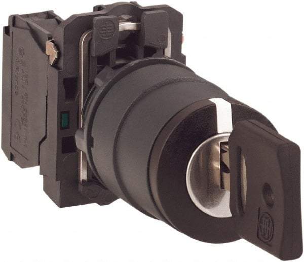 Schneider Electric - 22mm Mount Hole, 3 Position, Key Operated, Selector Switch with Contact Blocks - Maintained (MA), 2NO, Shock, Vibration and Water Resistant - All Tool & Supply