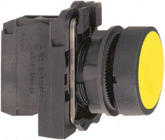 Schneider Electric - 22mm Mount Hole, Flush, Pushbutton Switch with Contact Block - Round, Yellow Pushbutton, Momentary (MO) - All Tool & Supply