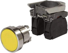 Schneider Electric - 0.87 Inch Mount Hole, Pushbutton Switch with Contact Block - Round, Yellow Pushbutton, Nonilluminated, Momentary (MO), Anticorrosive, Dust Resistant and Vaportight - All Tool & Supply