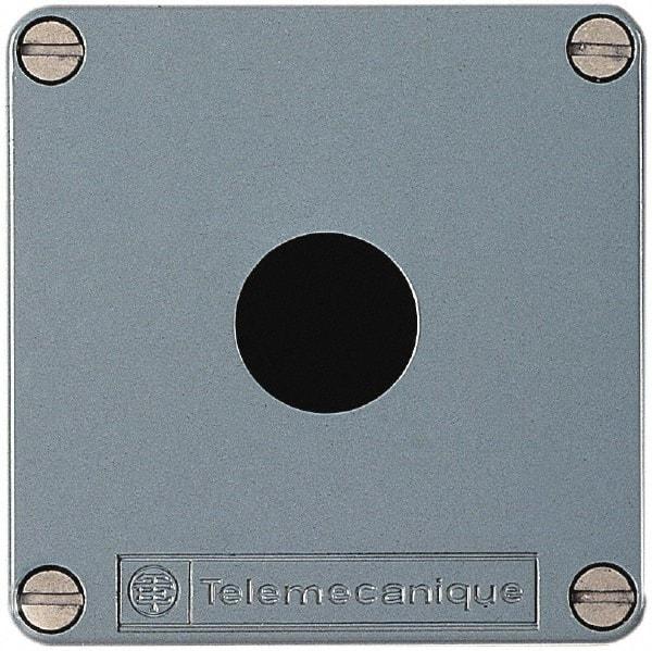 Schneider Electric - 1 Hole, 22mm Hole Diameter, Zinc Alloy Pushbutton Switch Enclosure - 80mm High x 80mm Wide x 74-1/2mm Deep - All Tool & Supply