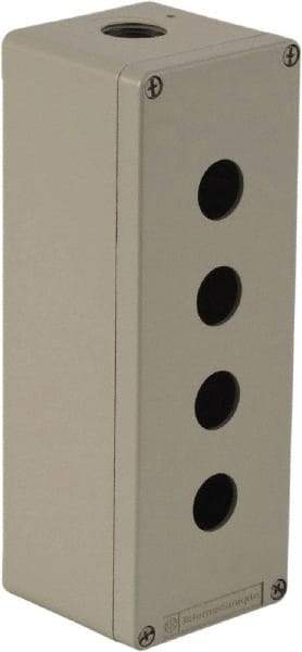 Schneider Electric - 4 Hole, 1.58 Inch Hole Diameter, Zinc Alloy Pushbutton Switch Enclosure - 8.66 Inch High x 3.15 Inch Wide x 3.03 Inch Deep, 4, 13 NEMA Rated - All Tool & Supply