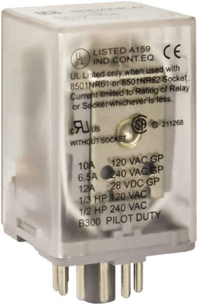 Square D - 1/2 hp at 240 Volt & 1/3 hp at 120 Volt, Octal Electromechanical Plug-in General Purpose Relay - 6.6 Amp at 240 VAC, 3PDT, 24 VAC at 50/60 Hz - All Tool & Supply