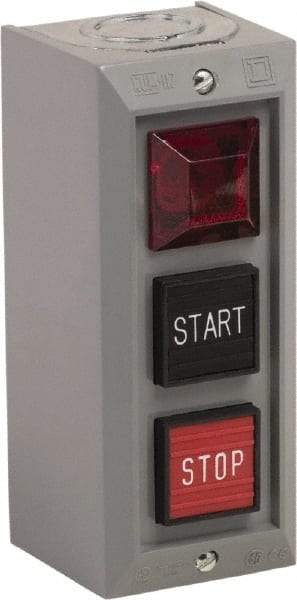 Schneider Electric - 3 Operator, Projecting Pushbutton Control Station - Start, Stop (Legend), Momentary Switch, NO/NC Contact, NEMA 1 - All Tool & Supply