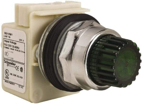 Schneider Electric - 30mm Mount Hole, Extended Straight, Pushbutton Switch Only - Round, Green Pushbutton, Momentary (MO), Weatherproof, Dust and Oil Resistant - All Tool & Supply