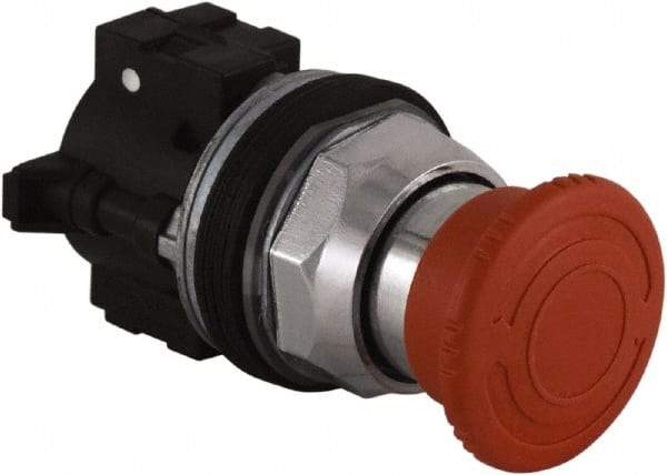 Schneider Electric - Extended Mushroom Head Pushbutton Switch Emergency Stop - Red, Round Button - All Tool & Supply