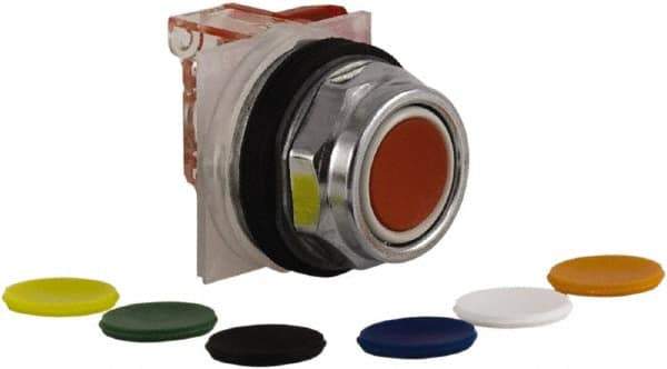 Schneider Electric - 30mm Mount Hole, Extended Straight, Pushbutton Switch with Contact Block - Multicolored Pushbutton, Momentary (MO) - All Tool & Supply