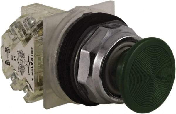 Schneider Electric - 30mm Mount Hole, Extended Straight, Pushbutton Switch with Contact Block - Green Pushbutton, Momentary (MO) - All Tool & Supply