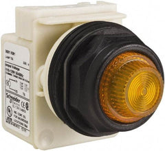 Schneider Electric - 110 VAC at 50/60 Hz via Transformer, 120 VAC at 50/60 Hz via Transformer Amber Lens Indicating Light - Round Lens, Screw Clamp Connector, Corrosion Resistant, Dust Resistant, Oil Resistant - All Tool & Supply