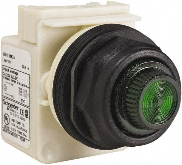 Schneider Electric - 24 V, 28 V Green Lens Indicating Light - Round Lens, Screw Clamp Connector, Corrosion Resistant, Dust Resistant, Oil Resistant - All Tool & Supply