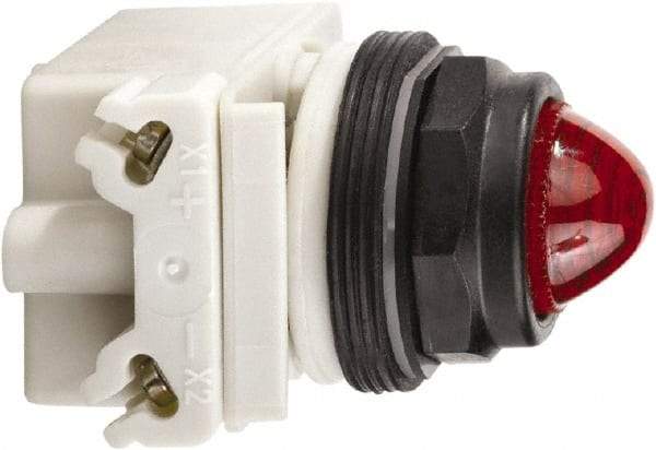 Schneider Electric - 120 VAC Red Lens Incandescent Pilot Light - Round Lens, Screw Clamp Connector, 54mm OAL x 42mm Wide, Vibration Resistant - All Tool & Supply