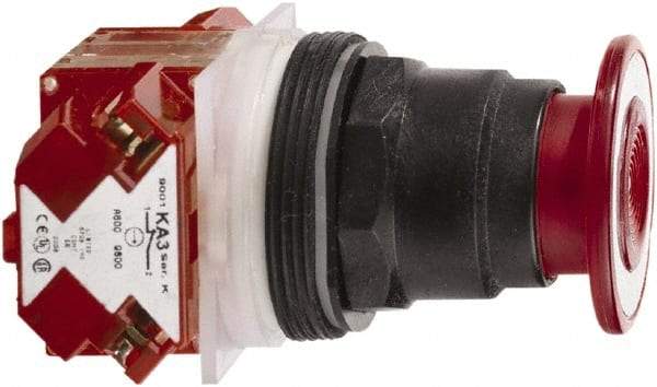 Schneider Electric - 30mm Mount Hole, Extended Mushroom Head, Pushbutton Switch with Contact Block - Round, Red Pushbutton, Maintained (MA) - All Tool & Supply