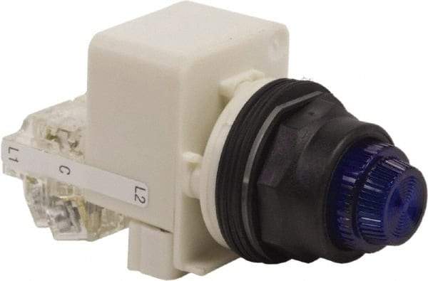 Schneider Electric - 120 V Blue Lens LED Pilot Light - Round Lens, Screw Clamp Connector, 54mm OAL x 42mm Wide, Vibration Resistant - All Tool & Supply