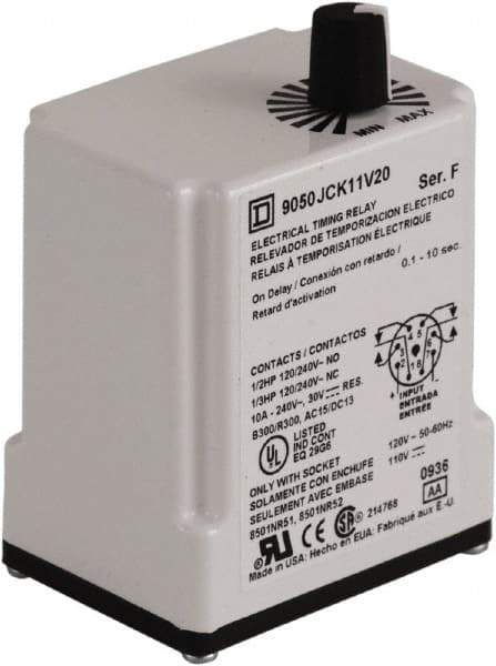 Square D - DPDT Time Delay Relay - 10 Contact Amp, 110 VDC & 120 VAC - All Tool & Supply