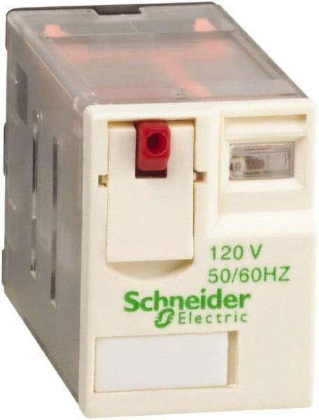 Schneider Electric - 1,500 VA Power Rating, Electromechanical Plug-in General Purpose Relay - 3 Amp at 250 VAC & 28 VDC, 6 at 250/277 VAC & 28 VDC, 8 Amp at 30 VDC, 4CO, 120 VAC at 50/60 Hz - All Tool & Supply