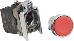 Schneider Electric - 22mm Mount Hole, Pushbutton Switch with Contact Block - Round, Red Pushbutton, Nonilluminated, Momentary (MO), Anticorrosive, Dust Resistant and Vaportight - All Tool & Supply