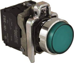 Schneider Electric - 0.87 Inch Mount Hole, Extended Straight, Pushbutton Switch - Round, Green Pushbutton, Illuminated, Momentary (MO), Anticorrosive, Dust Resistant and Vaportight - All Tool & Supply