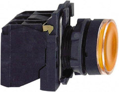 Schneider Electric - 22mm Mount Hole, Flush, Pushbutton Switch with Contact Block - Round, Orange Pushbutton, Illuminated, Momentary (MO) - All Tool & Supply