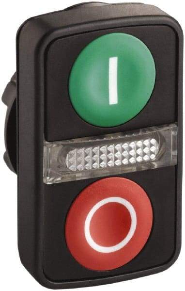 Schneider Electric - 22mm Mount Hole, Flush, Pushbutton Switch Only - Rectangle, Green and Red Pushbutton, Illuminated, Momentary (MO), On-Off, Shock and Vibration Resistant - All Tool & Supply