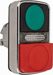 Schneider Electric - 22mm Mount Hole, Extended Straight, Flush, Pushbutton Switch Only - Rectangle, Green and Red Pushbutton, Illuminated, Momentary (MO), On-Off, Shock and Vibration Resistant - All Tool & Supply