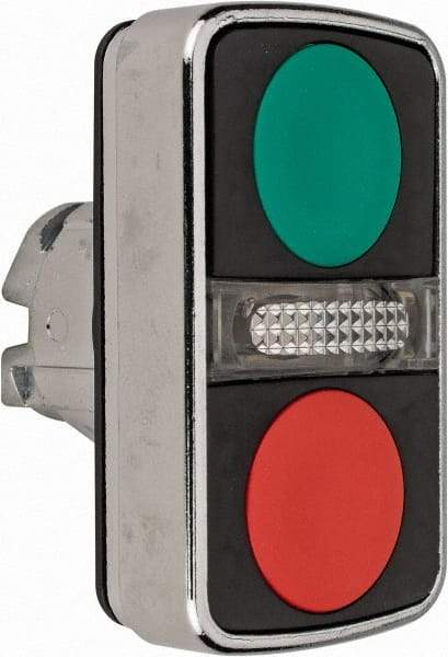 Schneider Electric - 22mm Mount Hole, Flush, Pushbutton Switch Only - Rectangle, Green and Red Pushbutton, Illuminated, Momentary (MO), On-Off, Shock and Vibration Resistant - All Tool & Supply