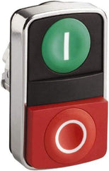 Schneider Electric - 22mm Mount Hole, Extended Straight, Flush, Pushbutton Switch Only - Rectangle, Green and Red Pushbutton, Nonilluminated, Momentary (MO), On-Off, Shock and Vibration Resistant - All Tool & Supply