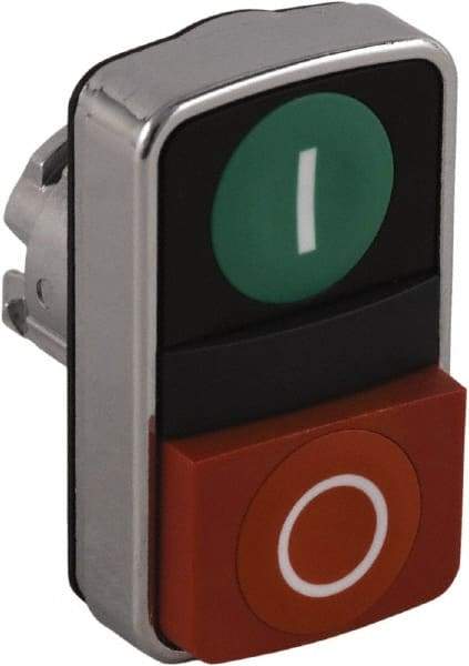 Schneider Electric - 22mm Mount Hole, Extended Straight, Flush, Pushbutton Switch Only - Rectangle, Green and Red Pushbutton, Nonilluminated, Momentary (MO), On-Off, Shock and Vibration Resistant - All Tool & Supply