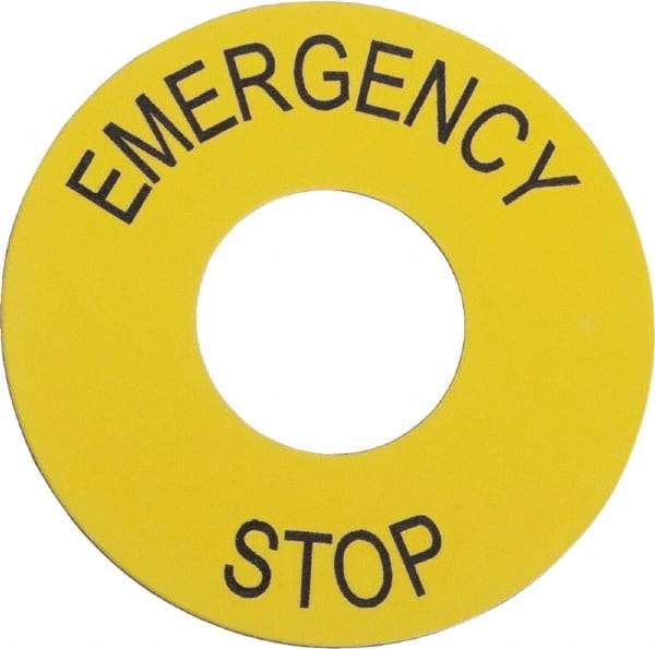 Schneider Electric - Round, PVC Legend Plate - Emergency Stop - Yellow Background, 60mm Hole Diameter - All Tool & Supply