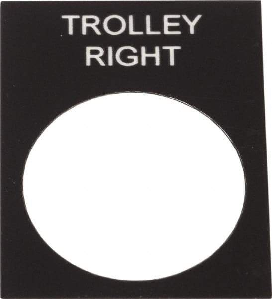 Schneider Electric - Rectangular, PVC Legend Plate - Trolley Right - Black Background, White Letters, 22mm Hole Diameter, 30mm Wide x 40mm High - All Tool & Supply