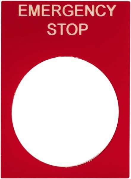 Schneider Electric - Rectangular, PVC Legend Plate - Emergency Stop - Red Background, White Letters, 22mm Hole Diameter, 30mm Wide x 40mm High - All Tool & Supply