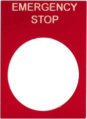 Schneider Electric - Rectangular, PVC Legend Plate - Emergency Stop - Red Background, White Letters, 22mm Hole Diameter, 30mm Wide x 40mm High - All Tool & Supply