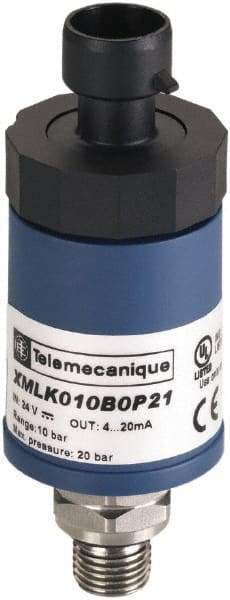 Square D - 1/4-18 NPT (Male) Connector, 24 VDC, 150 psi Sensor, Shock and Vibration Resistant, Analog, Control Circuit Pressure Sensor - 2.5787 Inch Long x 1.417 Inch Wide, IP65, For Use with Air, Fresh Water - All Tool & Supply