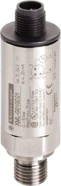 Square D - 1/4-18 NPT (Male) Connector, 24 VDC, 145 psi Sensor, Shock and Vibration Resistant, Analog, Control Circuit Pressure Sensor - 2.7 Inch Long x 0.9 Inch Wide, IP66, IP67, For Use with Air, Corrosive Fluid, Fresh Water, Hydraulic Oil - All Tool & Supply