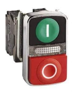 Schneider Electric - 22mm Mount Hole, Extended Straight, Flush, Pushbutton Switch Only - Rectangle, Green and Red Pushbutton, Illuminated, Momentary (MO), On-Off, Shock and Vibration Resistant - All Tool & Supply