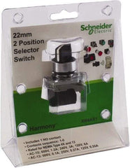 Schneider Electric - 22mm Mount Hole, 2 Position, Lever Operated, Selector Switch with Contact Blocks - Black, Maintained (MA), Nonilluminated, 1 Contact Block - All Tool & Supply