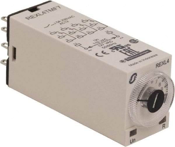 Schneider Electric - 14 Pin, 100 hr Delay, Multiple Range 4PDT Time Delay Relay - 5 Contact Amp, 120 VAC, Knob - All Tool & Supply